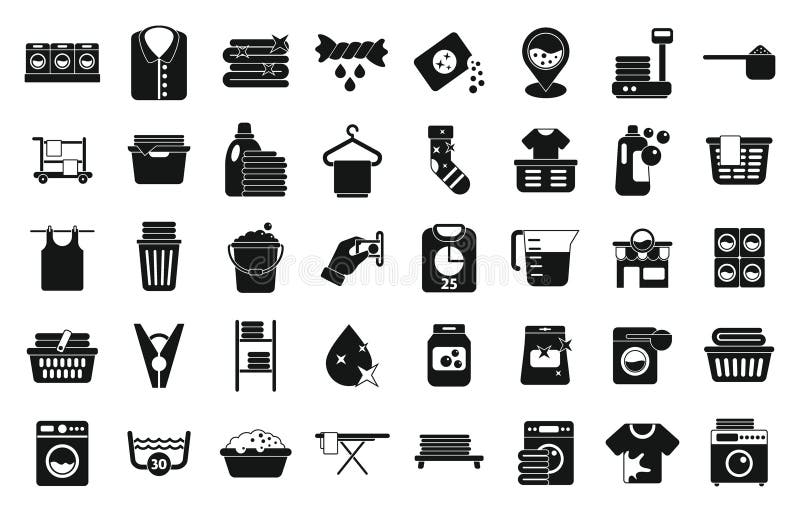 Laundromat Icons Set Simple Vector. Laundry Room Stock Illustration