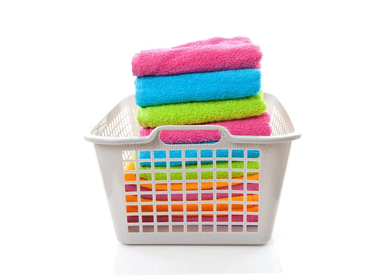 Laundry Basket Filled With Colorful Folded Towels Stock Image Image