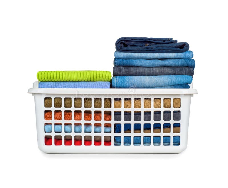 Laundry Basket with Folded Clothes Stock Photo Image of basket, denim 60622918