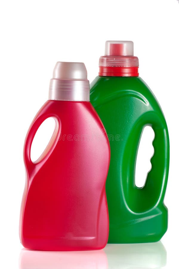 Laundry Detergent Bottle with Fabric Softener Isolated on White