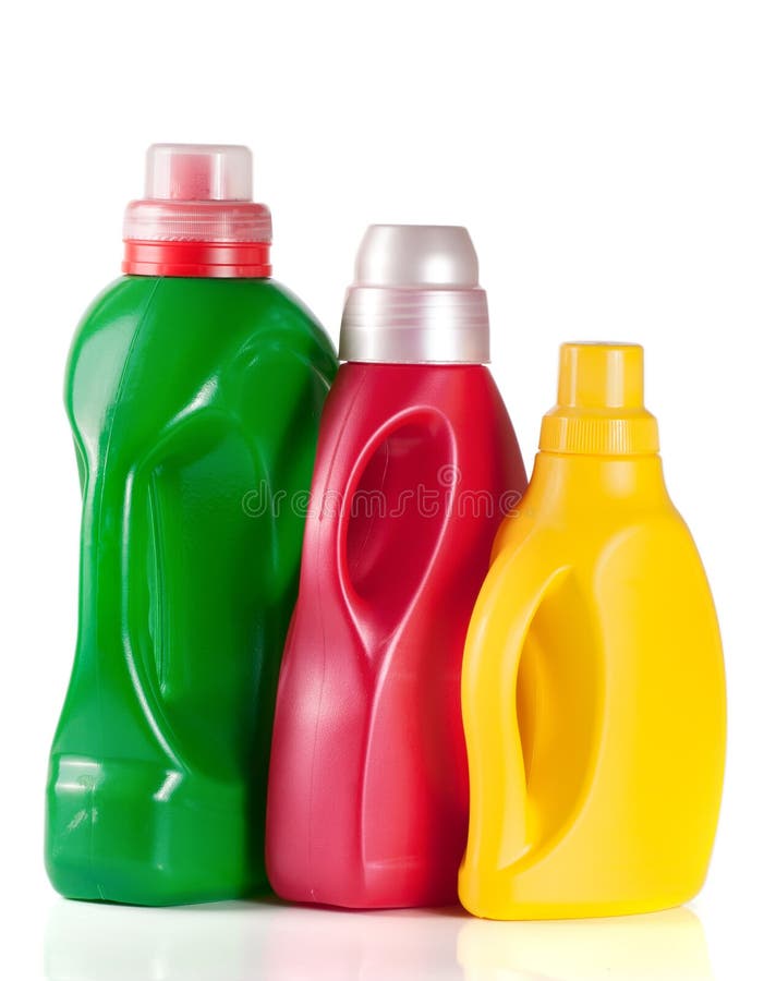 Laundry Detergent Bottle with Fabric Softener Isolated on White