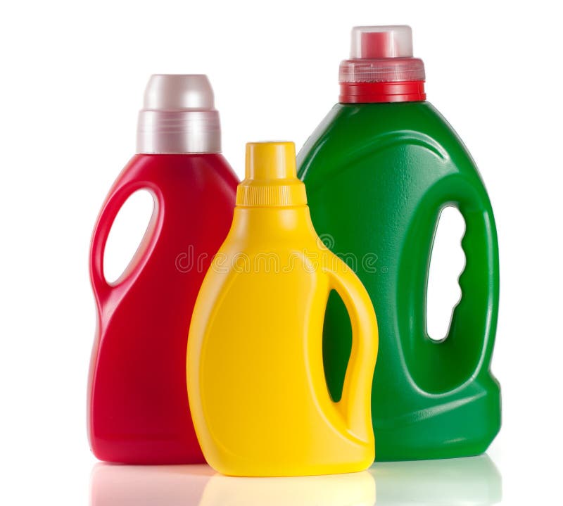 Laundry Detergent Bottle with Fabric Softener Isolated on White