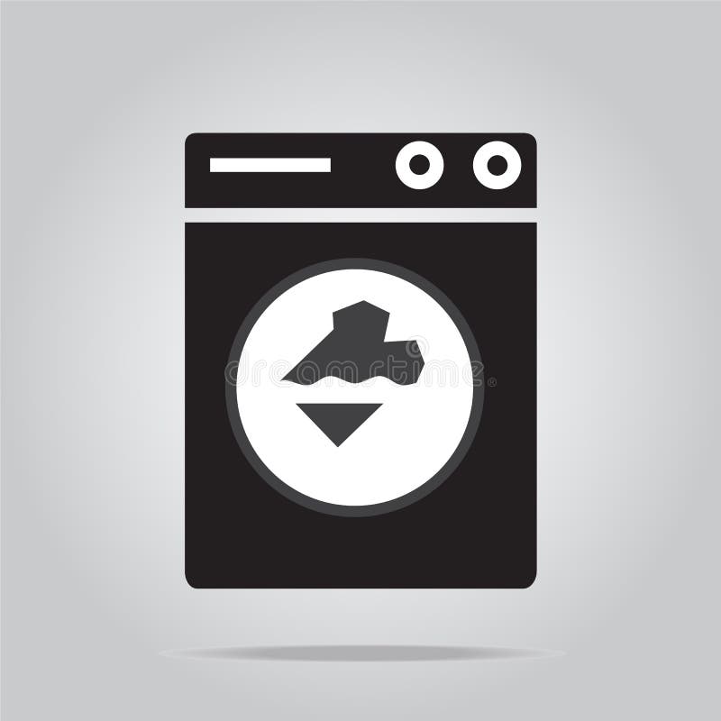 Maid with Washing Machine, Detergent and Fabric in Basket Icon Stock