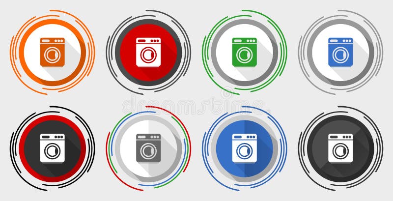 Laundry, machine, washer, vector icon set, modern design flat graphic in 8 options for web design and mobile applications royalty free illustration