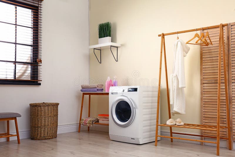 Laundry Room Interior with Washing Machine Stock Image Image of