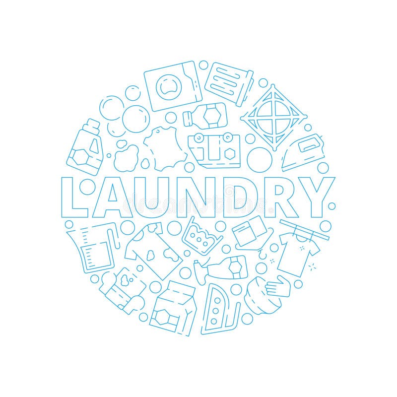 Laundry service background. Dry washing cleaning machine symbols in circle shape vector pictures. Illustration of laundry machine and clothing washing