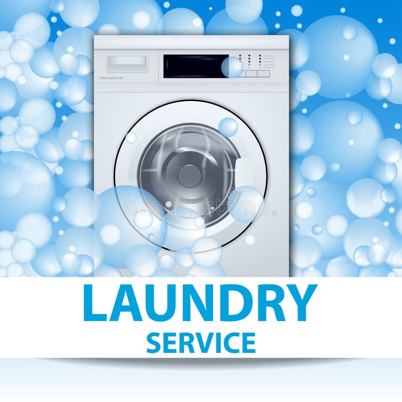 Laundry Service Banner or Poster. Washing Machine Front Loading