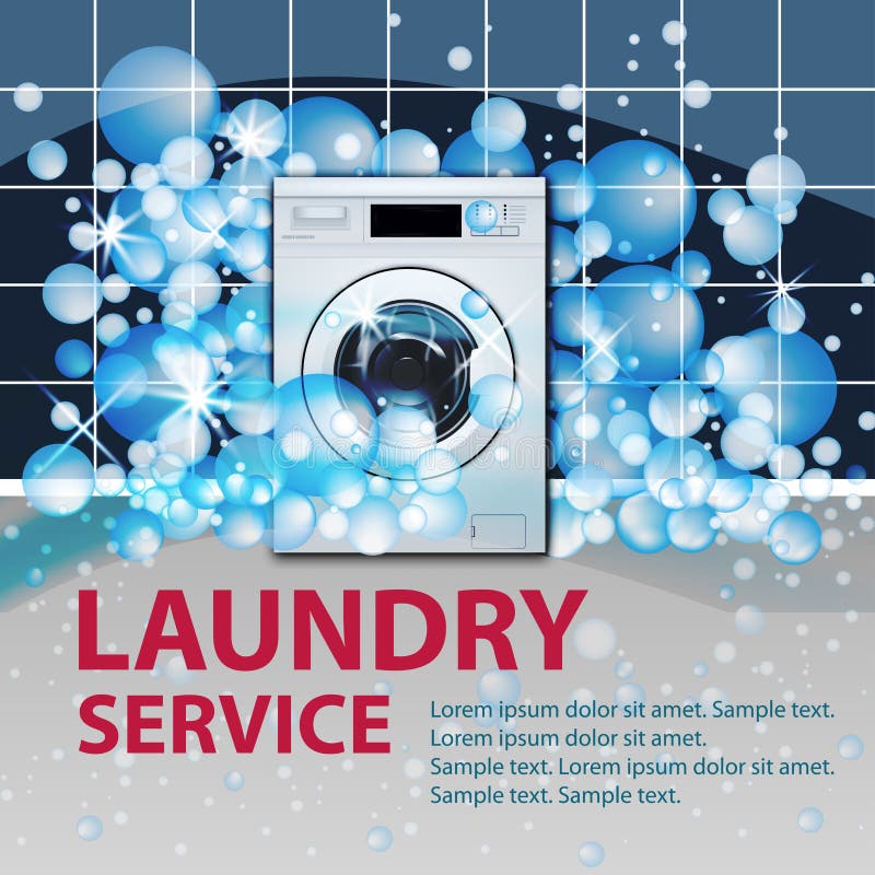 Laundry Service Banner or Poster. Washing Machine Front Loading in
