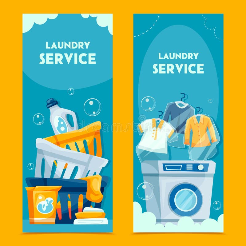 Laundry service vertical banners in flat design. Laundry service banner templates set