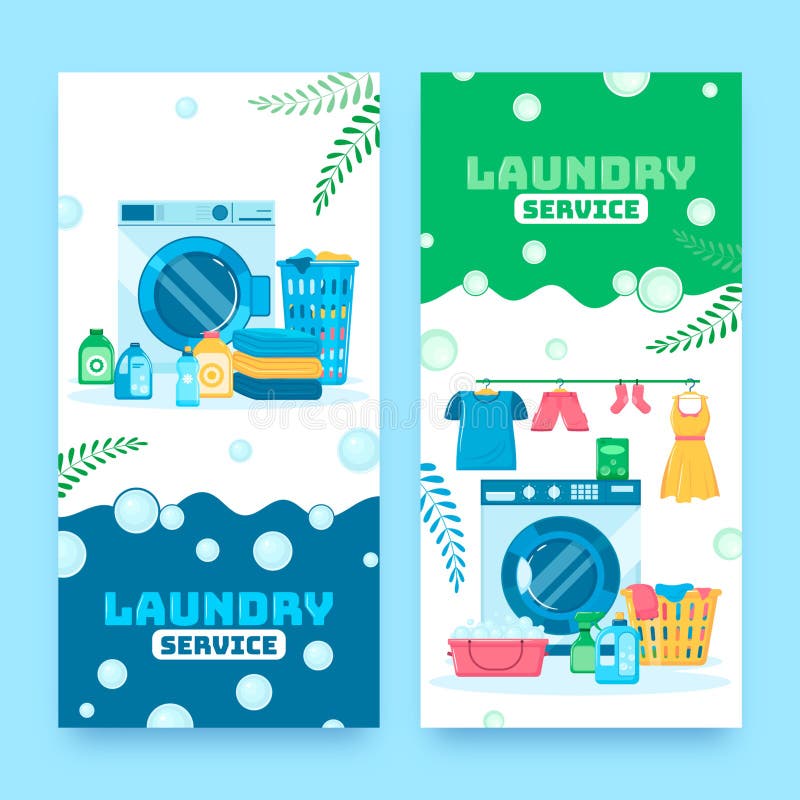 Set of vertical banner templates of laundry service in flat design. Set of vertical banner templates of laundry service in flat design