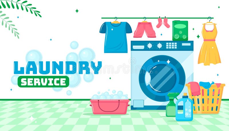 Composition of laundry service in flat design. Composition of laundry service in flat design