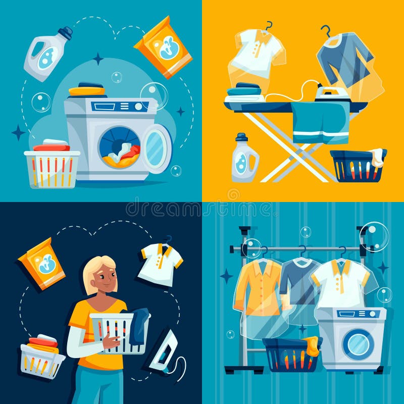 Laundry service compositions in flat design. Laundry service compositions in flat design