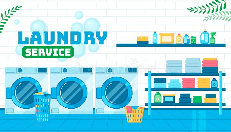 Composition of laundry service in flat design. Composition of laundry service in flat design