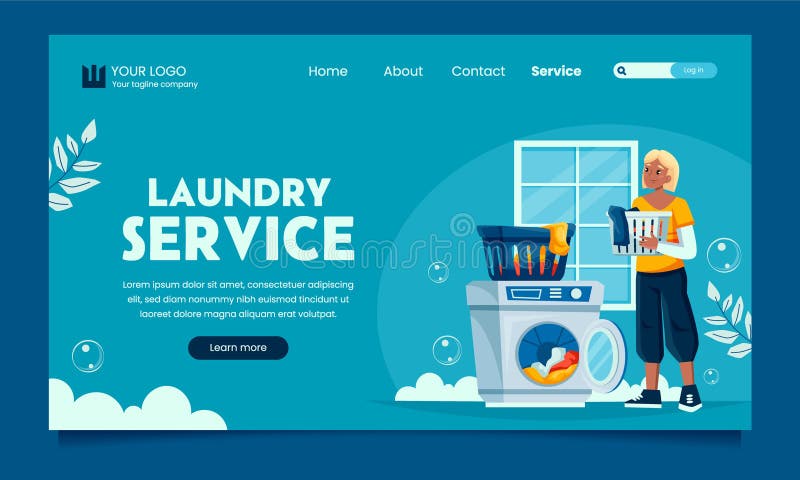 Laundry service landing page template in flat design. Laundry service landing page template in flat design