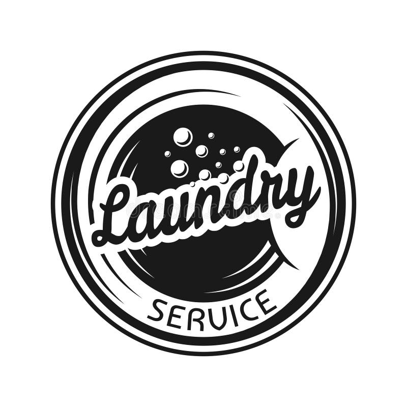 Laundry service vector round black emblem, label, badge or logo in vintage monochrome style isolated on white background. Laundry service vector round black emblem, label, badge or logo in vintage monochrome style isolated on white background