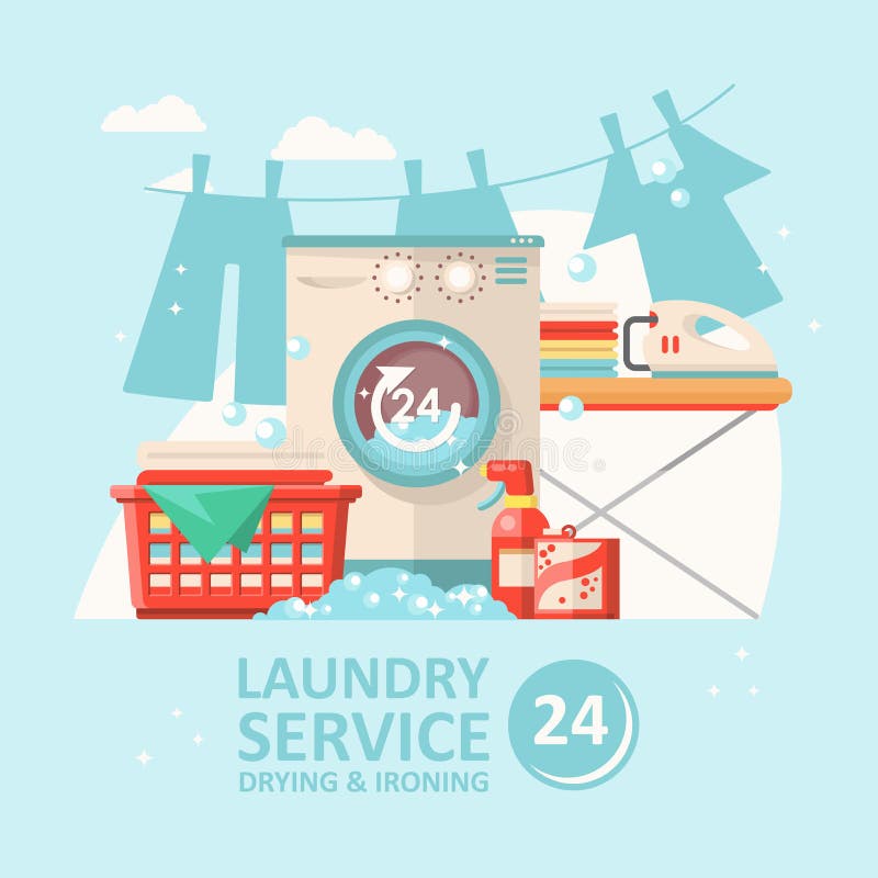 Laundry service vector illustration in flat modern design. Cleaning bright concept