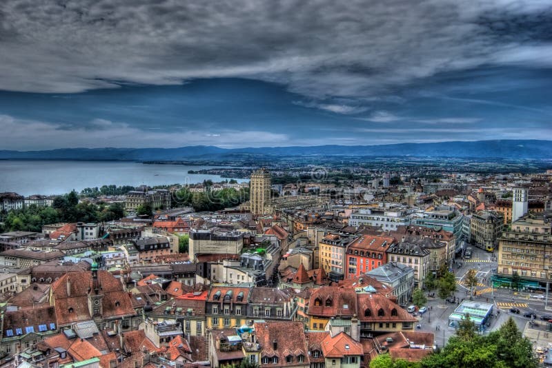 Spectacular view over lausanne, Switzerland, taken from the cathedral. THis is an HDR image. Spectacular view over lausanne, Switzerland, taken from the cathedral. THis is an HDR image.