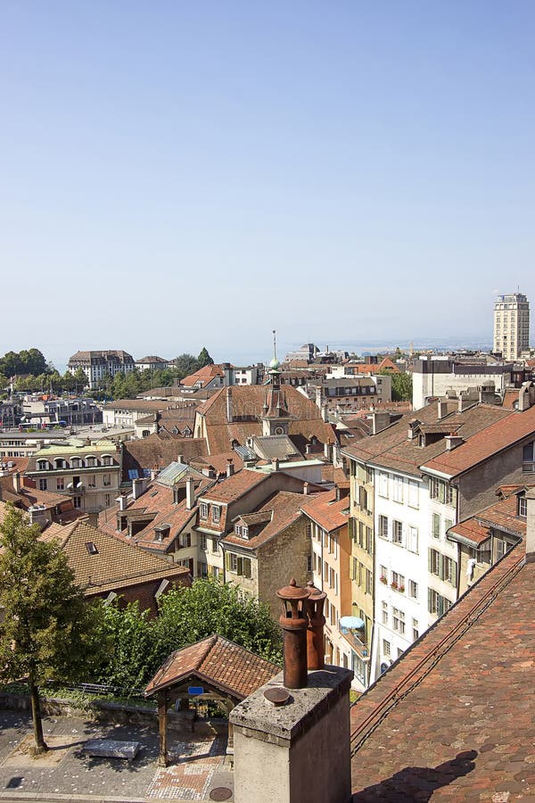 Lausanne Skyline View To Geneva Lake in Summer Stock Photo - Image of ...