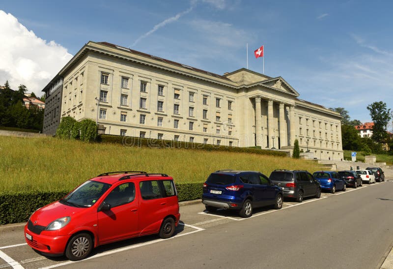 Lausanne, Switzerland - June 05, 2017: Parking near Federal Supreme Court of Switzerland in Lausanne. Code division stock images, royalty-free photos and pictures