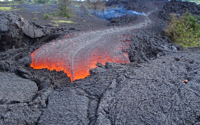 Fresh lava flow from a volcano