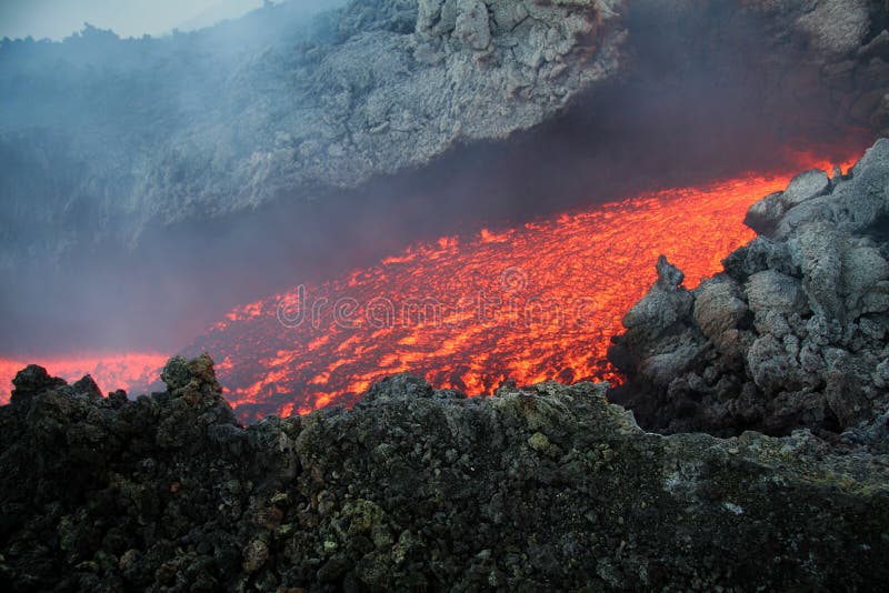 Lava flowing down mountainside