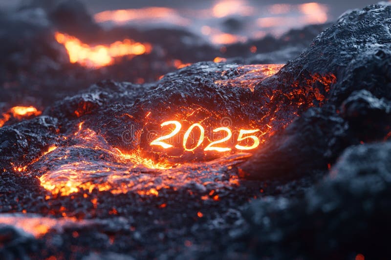 Lava Flows Emitting Glowing Magma Highlights stock illustration