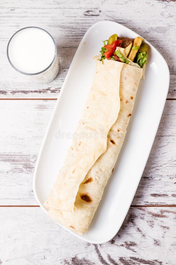 Lavash Wrap, Chicken Kebab Served in Turkish Flat Bread Stock Image