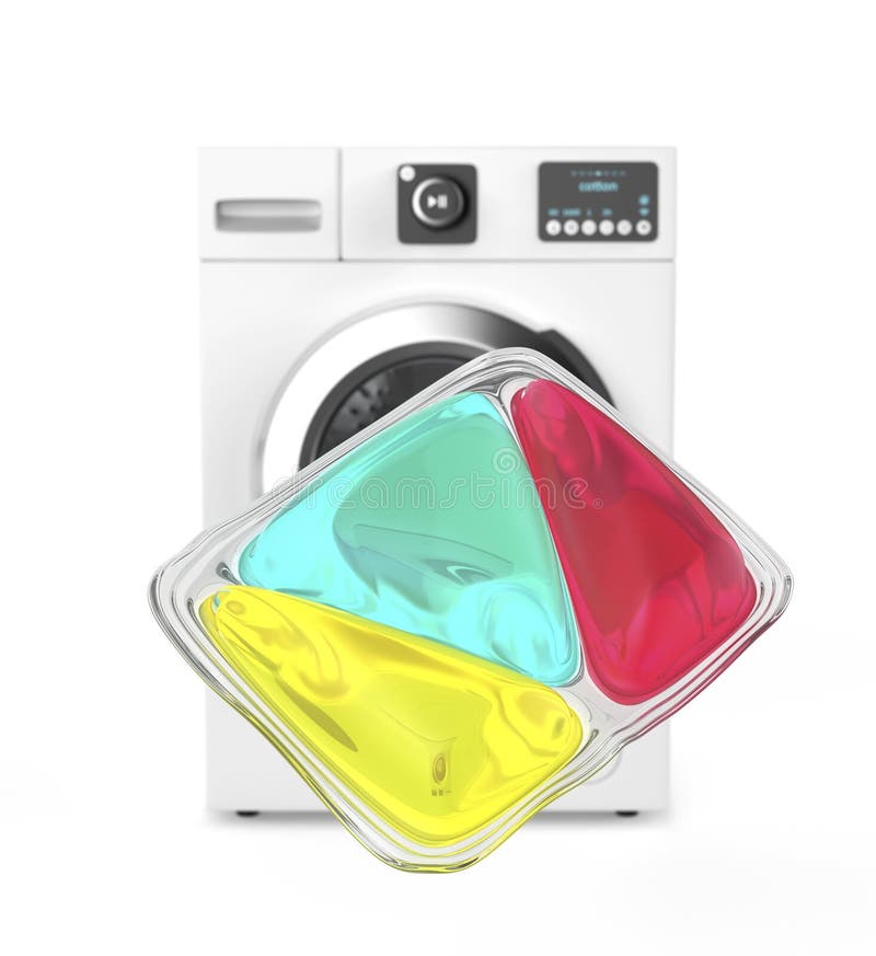Lave-linge détergent pod et lave-linge. Lave-linge détergent pod devant la machine à laver