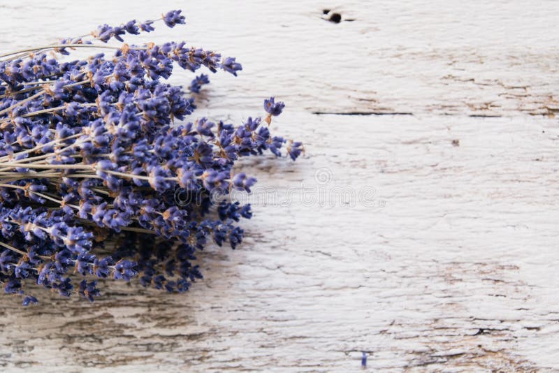 Lavendelbloemen, boeket op rustieke achtergrond, lucht royalty-vrije stock afbeelding Lavendelbloemen, boeket op rustieke achtergrond, lucht royalty-vrije stock afbeelding