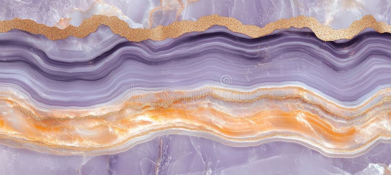 Lavendelns och persikonyxens Geode-textur med rosenguldekorg, lyxvägg och golvdesign. vektor illustrationer