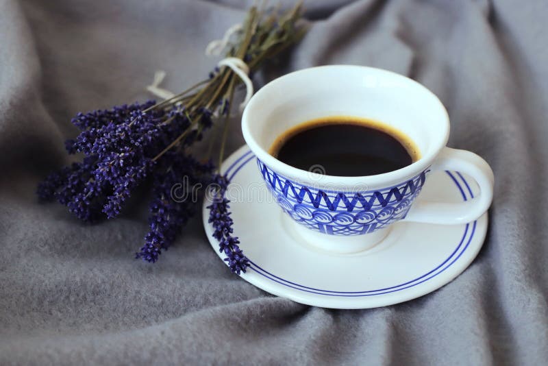 Lavender with Coffee Cup of Coffee Stock Photo - Image of lavender