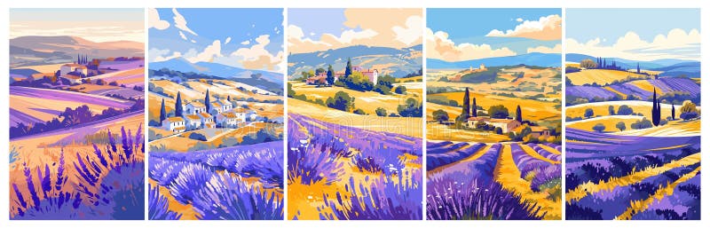 Lavender-fält. Landets sommarlandskap i Provence med blomsterkullar för blommor på landsbygden och vektor royaltyfri foto