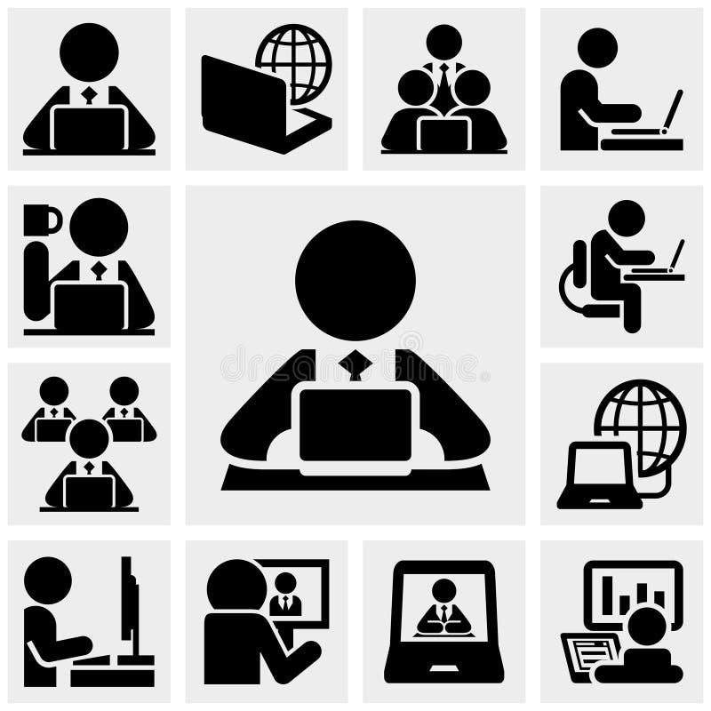 Lavorando alle icone di vettore del computer ha messo su gray royalty illustrazione gratis
