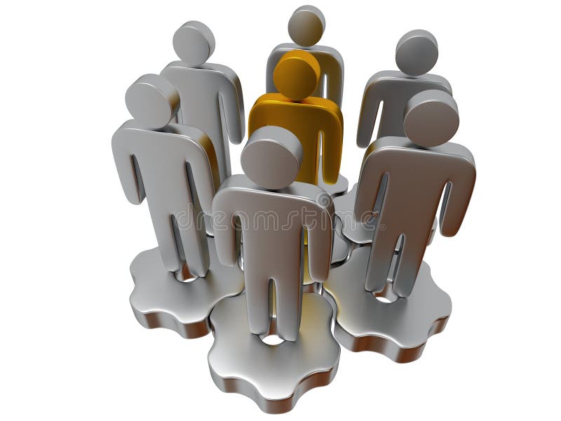 Lavoro di squadra. Gruppo di supporto stilizzato della gente sugli ingranaggi. illustrazione di stock Lavoro di squadra. Gruppo di supporto stilizzato della gente sugli ingranaggi. illustrazione di stock