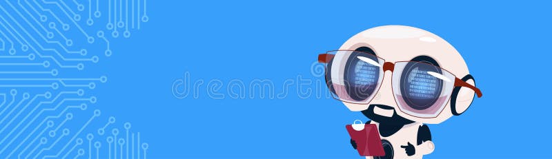 Lavoro moderno del robot sul Bot di schiamazzo del computer della compressa sopra il fondo del circuito con lo spazio della copia illustrazione vettoriale