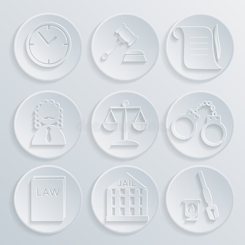 Law judge icon set, justice sign stock illustration