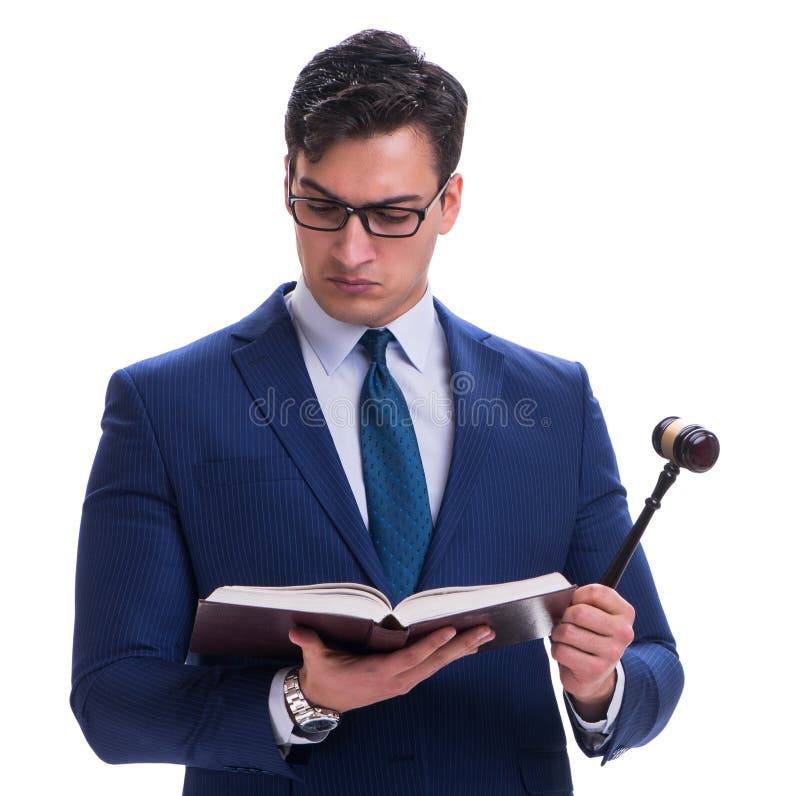 Lawyer Law Student with a Gavel Isolated on White Background Stock
