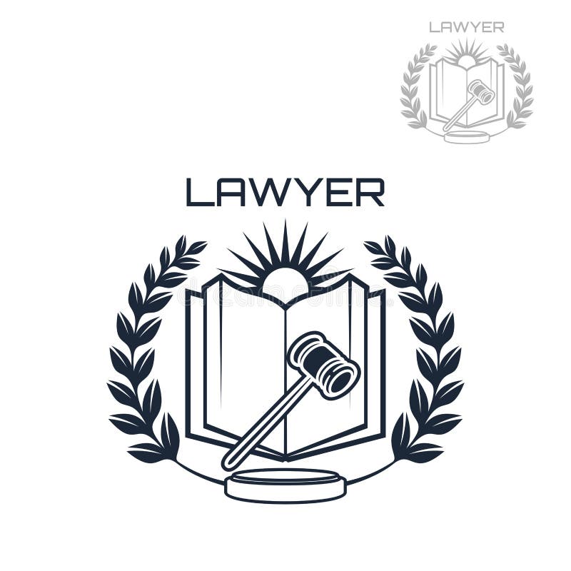 Download Lawyer Vector Emblem Of Wreath, Book And Gavel Stock ...