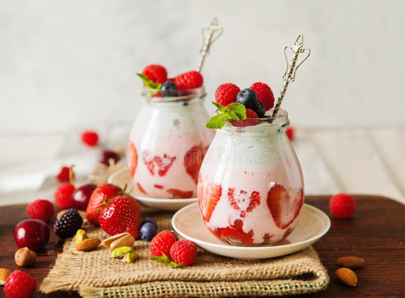 Layered berry and chia seeds smoothie stock images Layered berry and chia seeds smoothie stock images