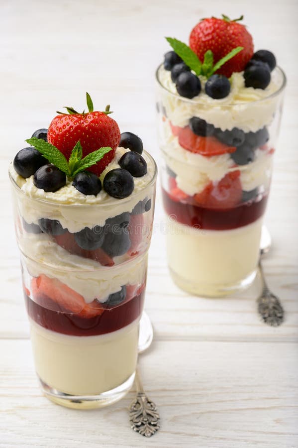 Layered Berry Dessert - Panna Cotta with Berry Jelly, Blueberries and ...