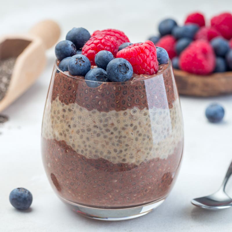 Layered Chocolate and Peanut Butter Chia Seed Pudding in a Glass