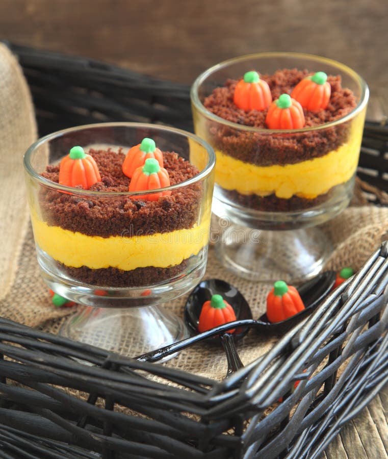 Layered Cream Cheese and Brownie Dessert for Halloween Stock Image