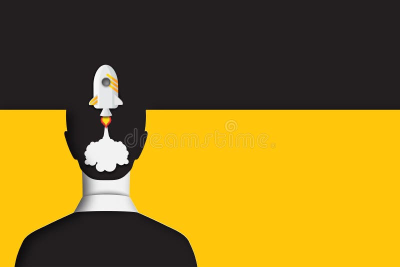 Layered cut out colored paper human back view and space shuttle royalty free illustration