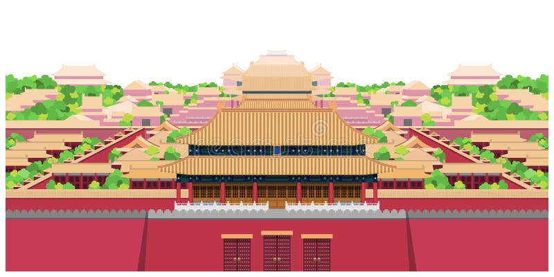Vector illustration panorama of the Forbidden City in Beijing, China vector illustration