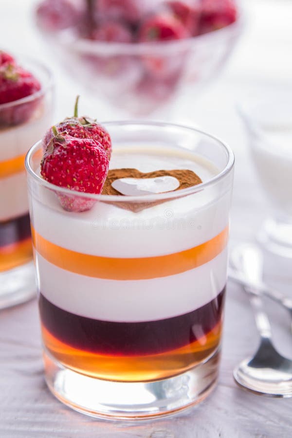 Layered Jelly Dessert with Strawberries Stock Image Image of