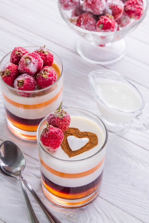 Layered Jelly Dessert with Strawberries Stock Image Image of