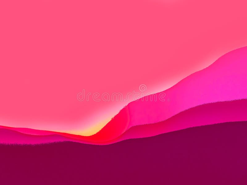 Layered Mountain landscape and yellow sun abstract in magenta tones