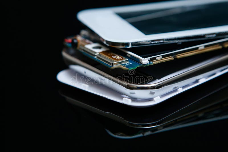 Layered smartphone disassembly workshop courses stock images
