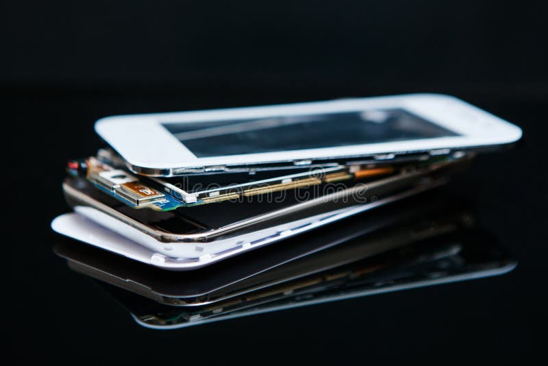 Layered smartphone disassembly workshop courses stock images