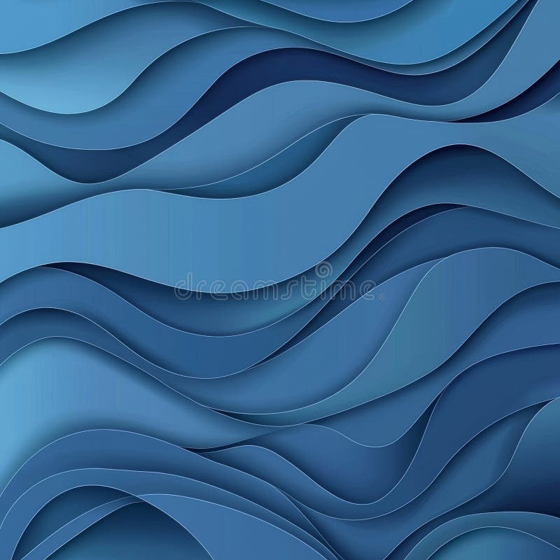 Layers of layered waves in various shades of blue make up this smooth, flowing abstract design. stock photo